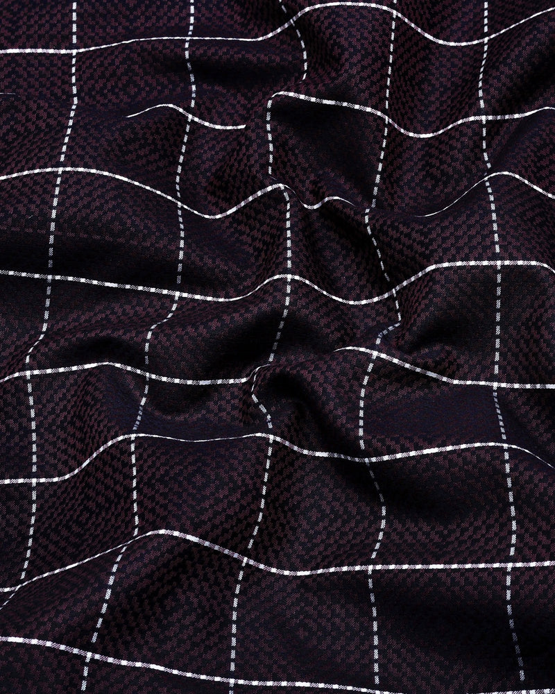 Choco Brownish With White Check Jacquard Textured Giza Shirt