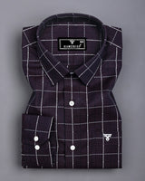 Choco Brownish With White Check Jacquard Textured Giza Shirt