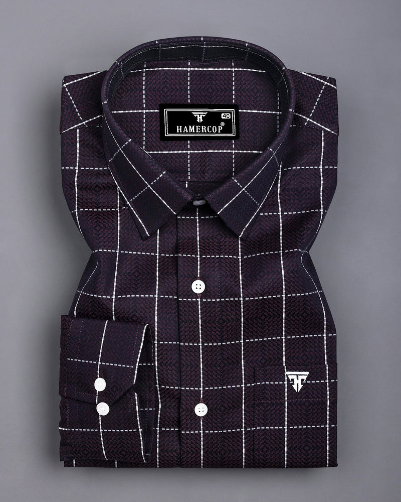 Choco Brownish With White Check Jacquard Textured Giza Shirt