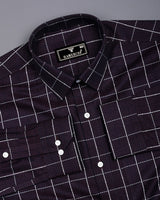 Choco Brownish With White Check Jacquard Textured Giza Shirt