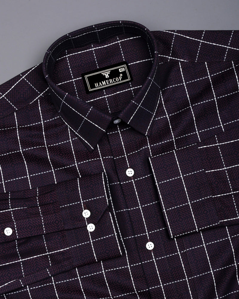 Choco Brownish With White Check Jacquard Textured Giza Shirt