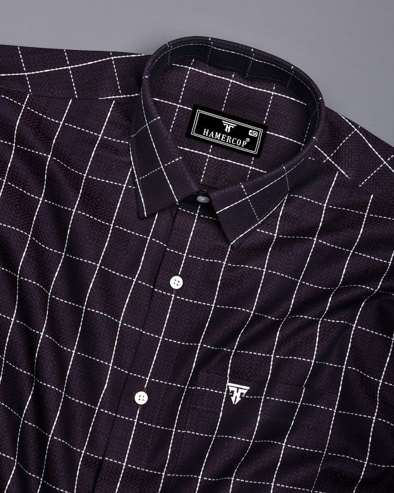 Choco Brownish With White Check Jacquard Textured Giza Shirt