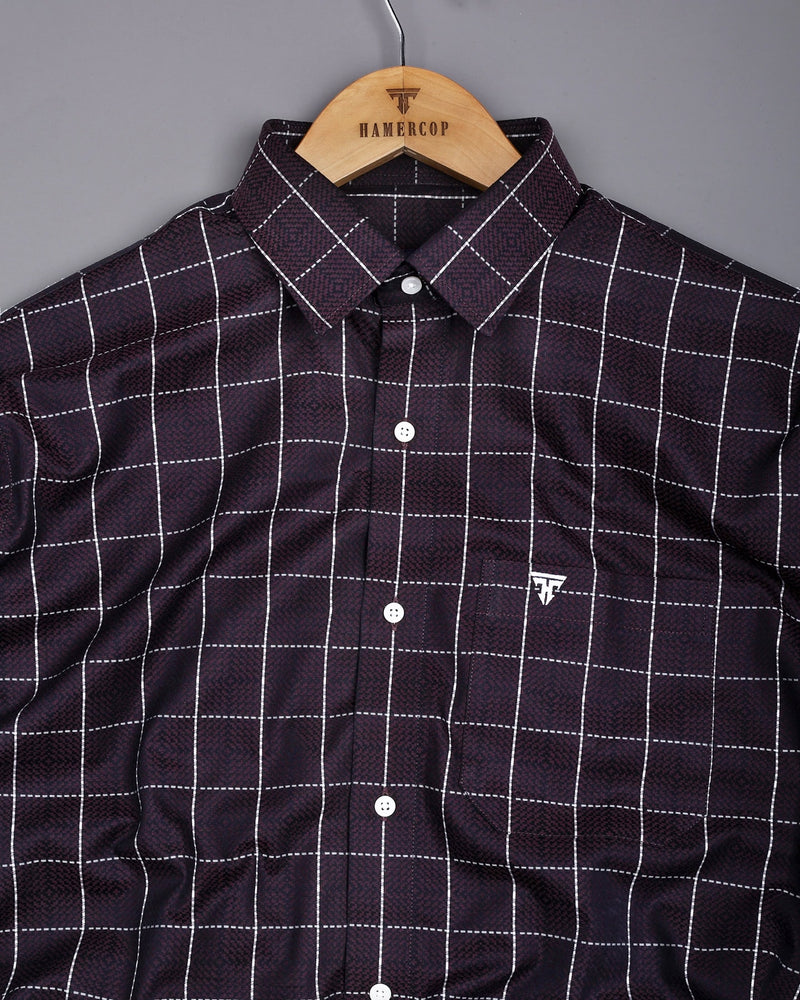 Choco Brownish With White Check Jacquard Textured Giza Shirt