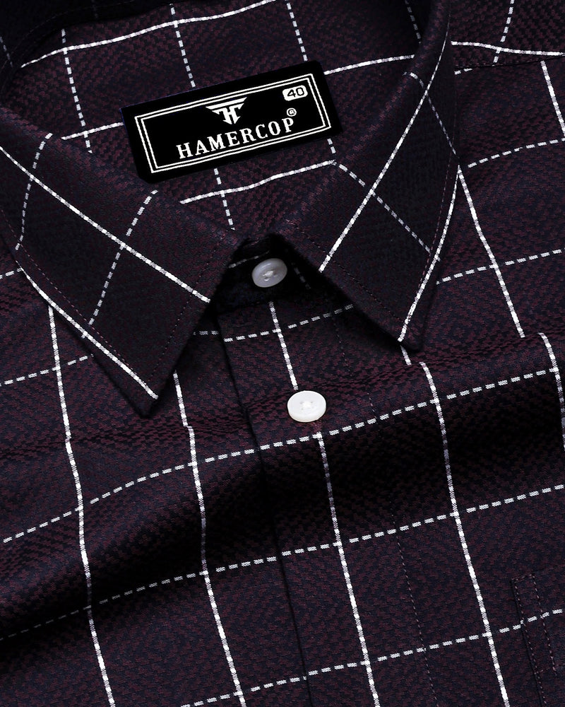 Choco Brownish With White Check Jacquard Textured Giza Shirt