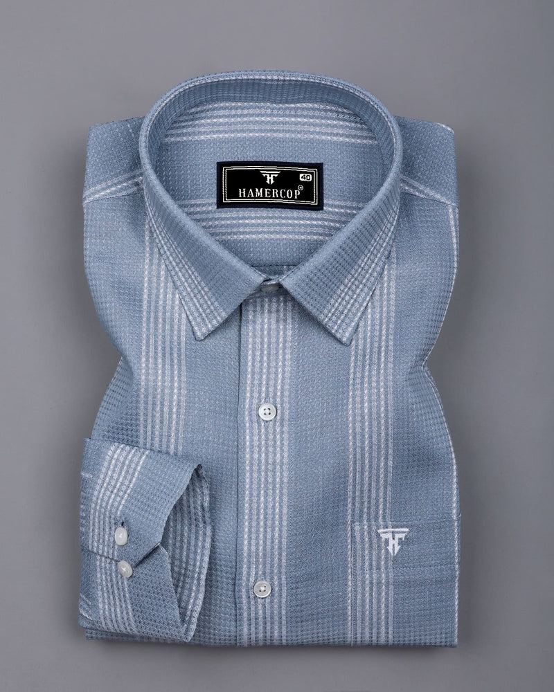 Binary Gray With White Waffle Stripe Dobby Cotton Shirt