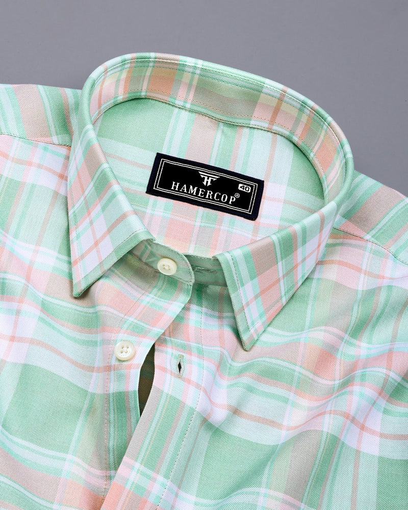 Wizard Green With Orange Check Oxford Cotton Shirt