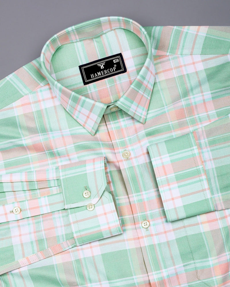 Wizard Green With Orange Check Oxford Cotton Shirt