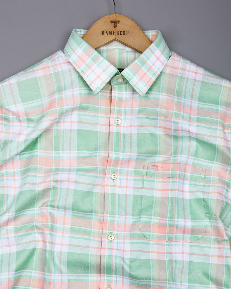 Wizard Green With Orange Check Oxford Cotton Shirt
