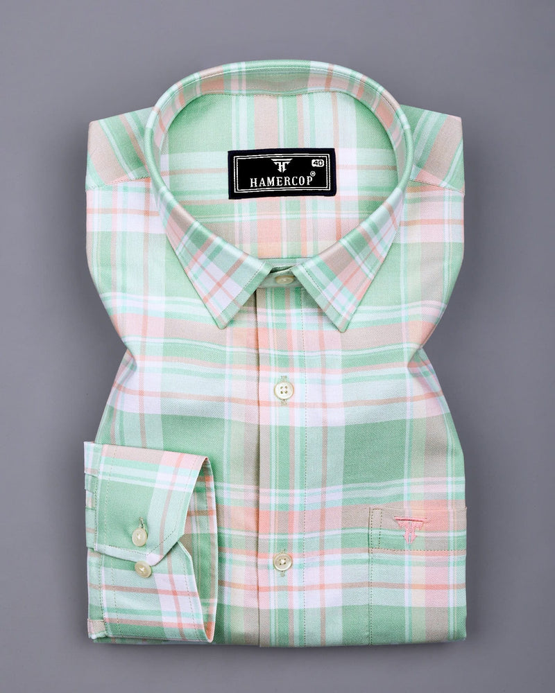 Wizard Green With Orange Check Oxford Cotton Shirt