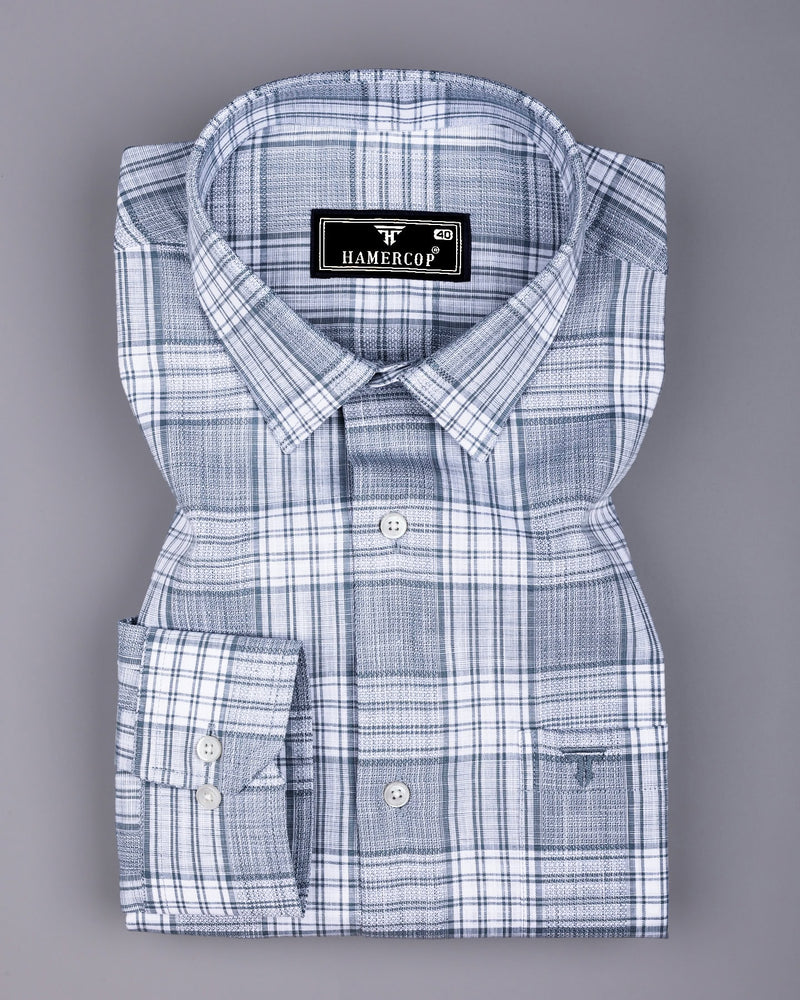 Fifa Gray With White Dobby Check Formal Cotton Shirt