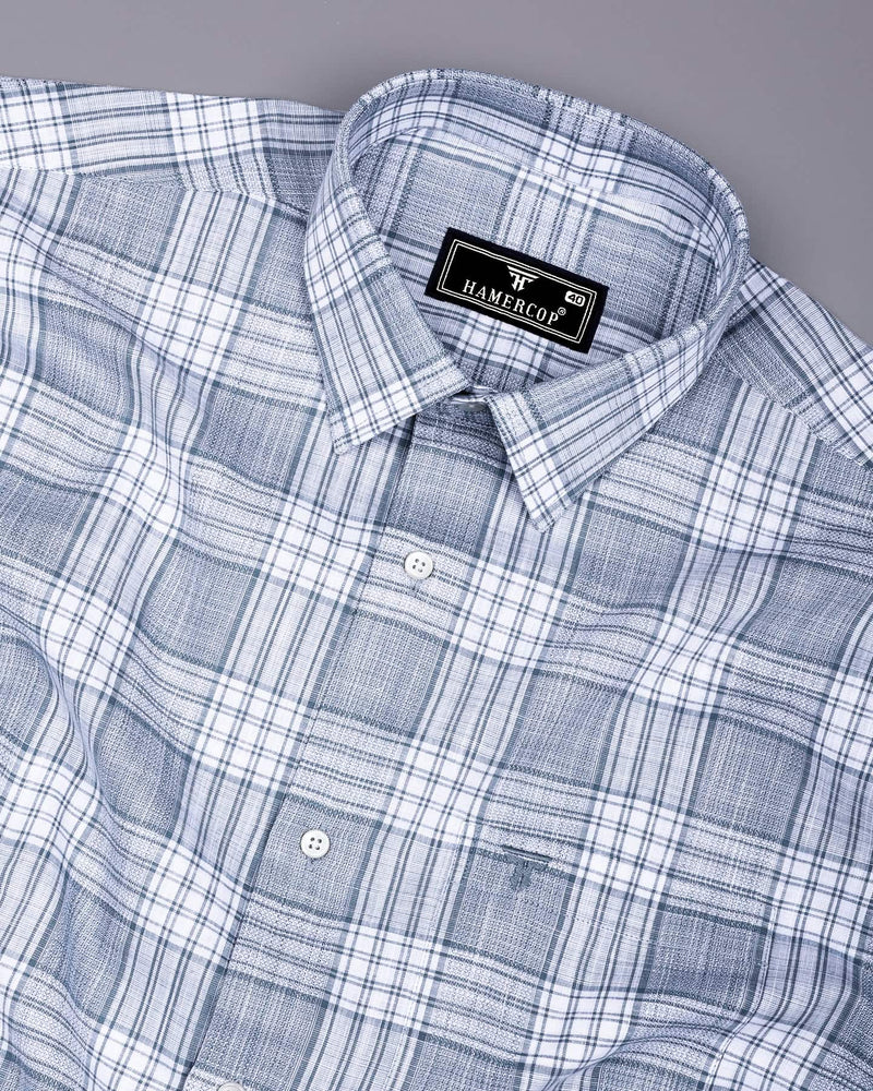 Fifa Gray With White Dobby Check Formal Cotton Shirt