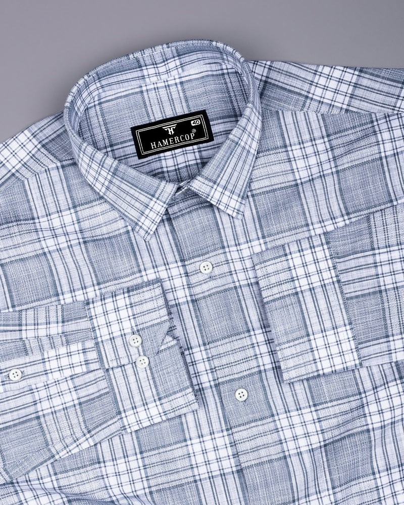 Fifa Gray With White Dobby Check Formal Cotton Shirt