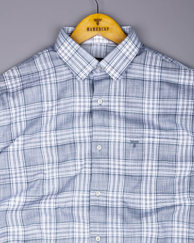 Fifa Gray With White Dobby Check Formal Cotton Shirt