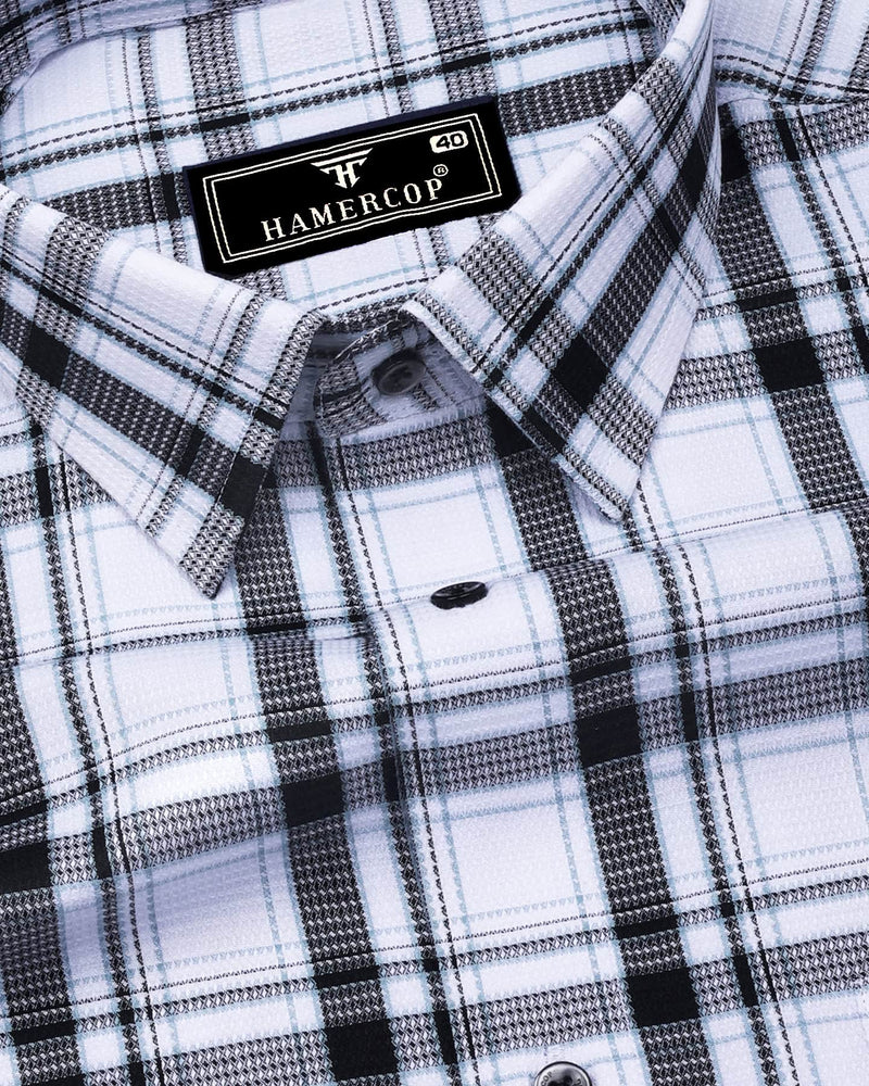 Eden Black Cotton Shirt with White Waffle Dobby Checks Hamercop Eden Black Cotton Shirt with White Waffle Dobby Checks Hamercop