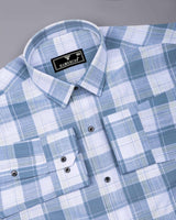 Lupito Gray With White Dobby Check Formal Cotton Shirt