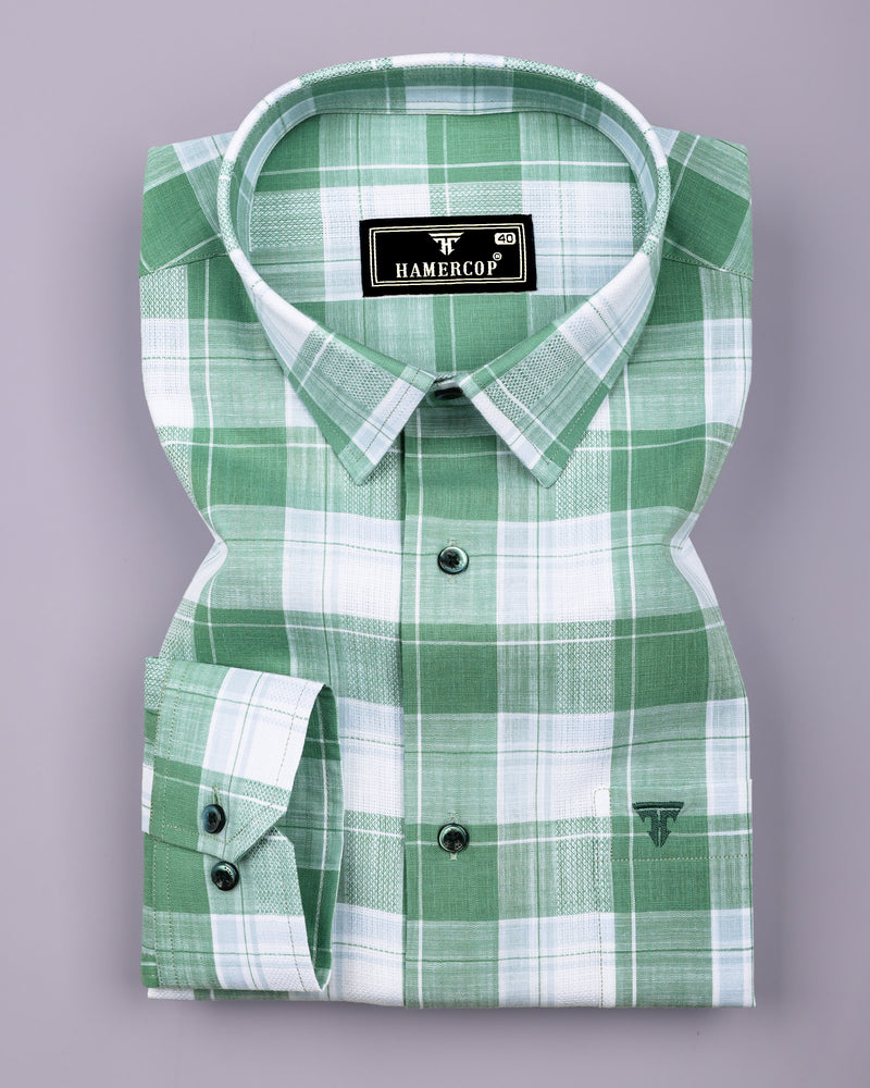 Lupito Green With White Dobby Check Formal Cotton Shirt