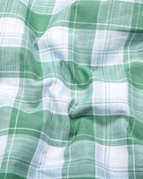 Lupito Green With White Dobby Check Formal Cotton Shirt
