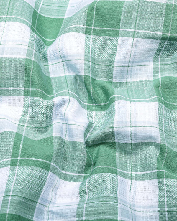Lupito Green With White Dobby Check Formal Cotton Shirt