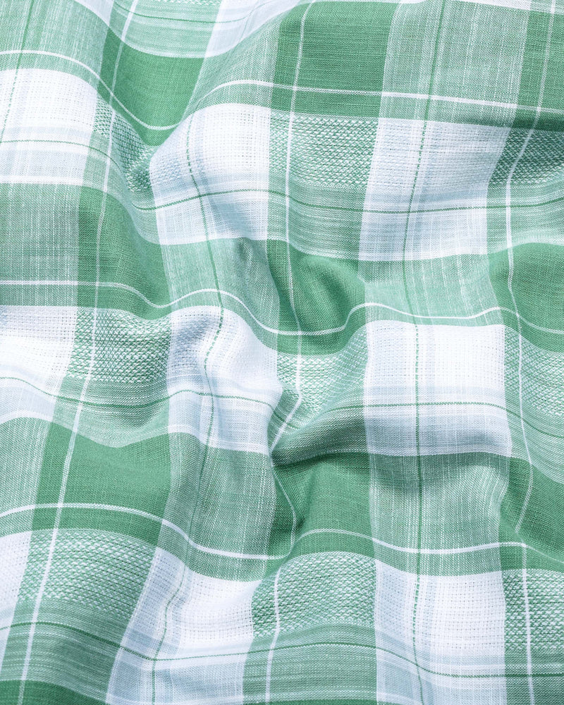 Lupito Green With White Dobby Check Formal Cotton Shirt