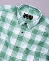 Lupito Green With White Dobby Check Formal Cotton Shirt