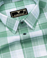 Lupito Green With White Dobby Check Formal Cotton Shirt