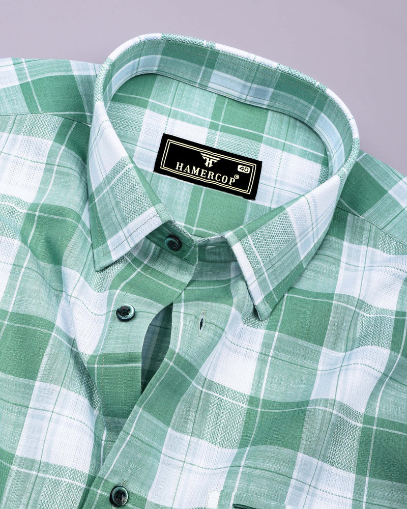 Lupito Green With White Dobby Check Formal Cotton Shirt