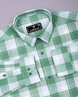Lupito Green With White Dobby Check Formal Cotton Shirt