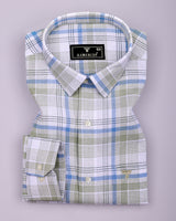 Yuxi Blue With Gray Check Dobby Cotton Formal Shirt