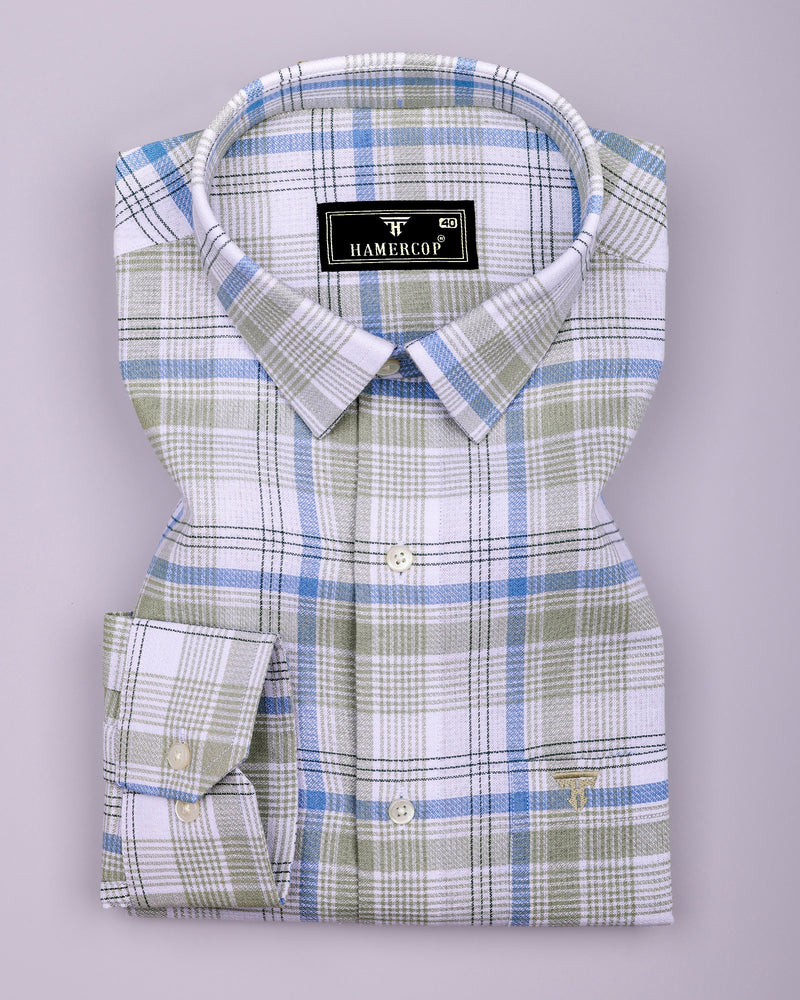Yuxi Blue With Gray Check Dobby Cotton Formal Shirt