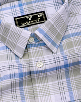 Yuxi Blue With Gray Check Dobby Cotton Formal Shirt