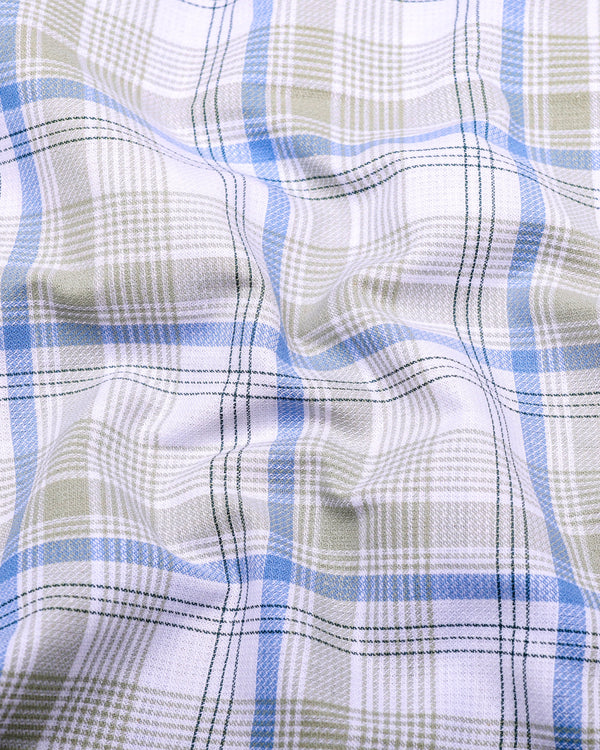 Yuxi Blue With Gray Check Dobby Cotton Formal Shirt
