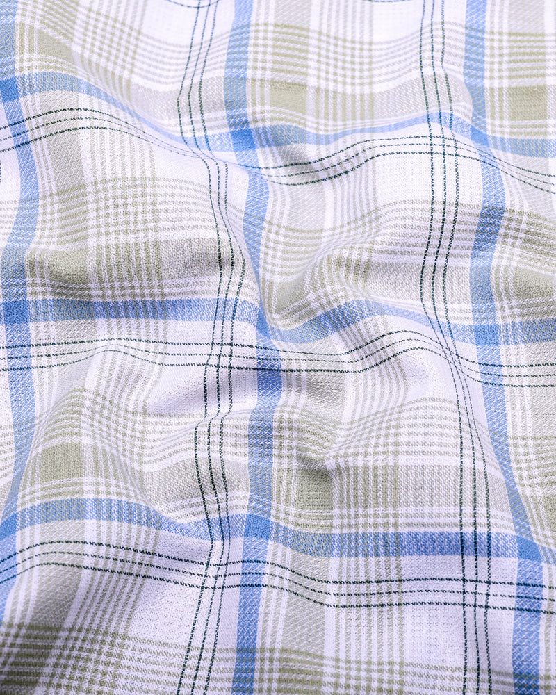 Yuxi Blue With Gray Check Dobby Cotton Formal Shirt