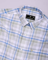 Yuxi Blue With Gray Check Dobby Cotton Formal Shirt