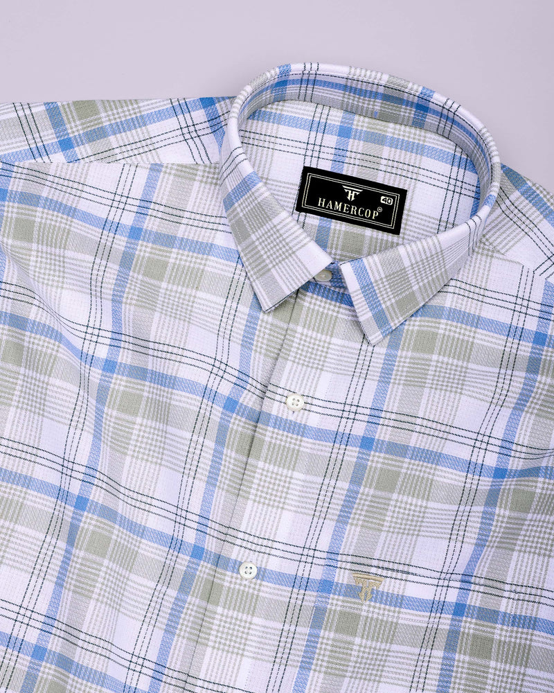 Yuxi Blue With Gray Check Dobby Cotton Formal Shirt