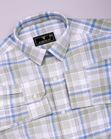Yuxi Blue With Gray Check Dobby Cotton Formal Shirt
