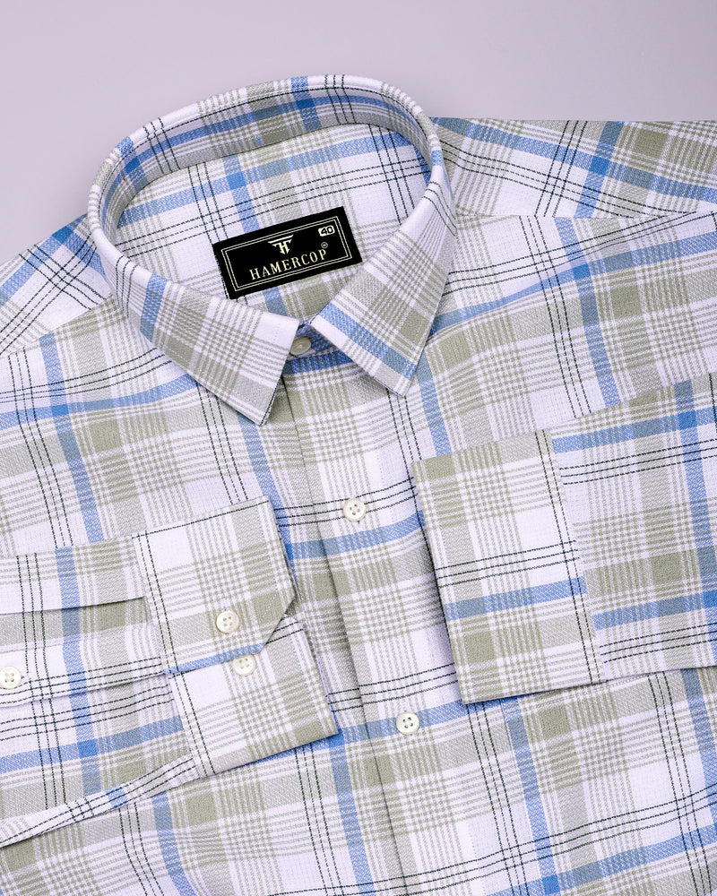 Yuxi Blue With Gray Check Dobby Cotton Formal Shirt