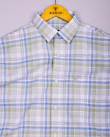 Yuxi Blue With Gray Check Dobby Cotton Formal Shirt