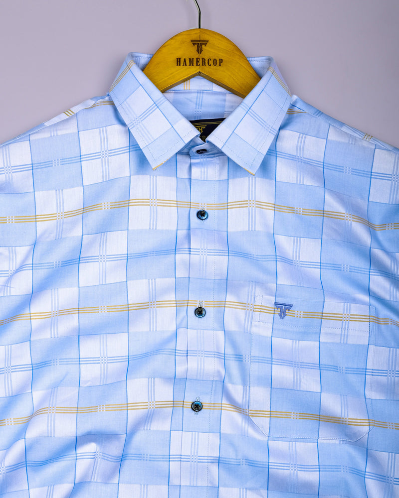 Anzio Blue Jacquard Check Premium Giza Shirt