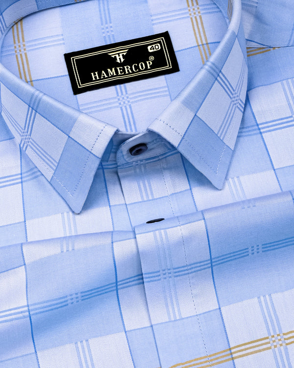 Anzio Blue Jacquard Check Premium Giza Shirt