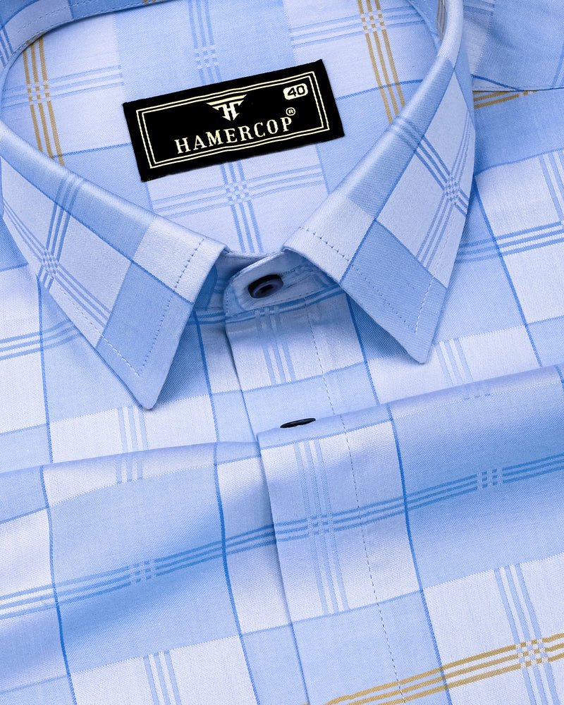 Anzio Blue Jacquard Check Premium Giza Shirt
