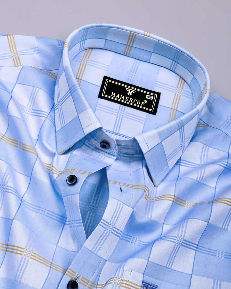 Anzio Blue Jacquard Check Premium Giza Shirt