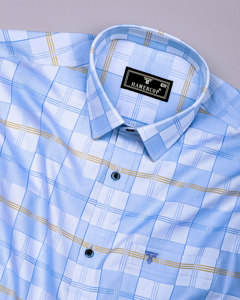 Anzio Blue Jacquard Check Premium Giza Shirt
