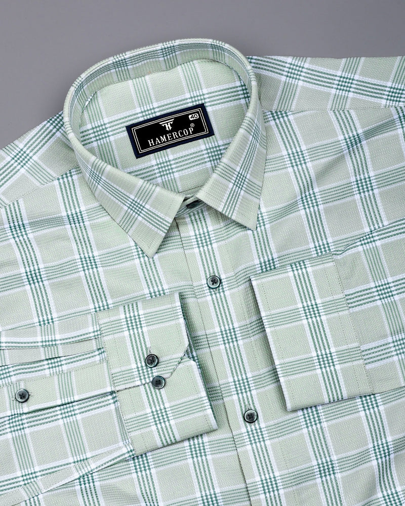 Boolean Pista Green Waffle Check Dobby Cotton Shirt