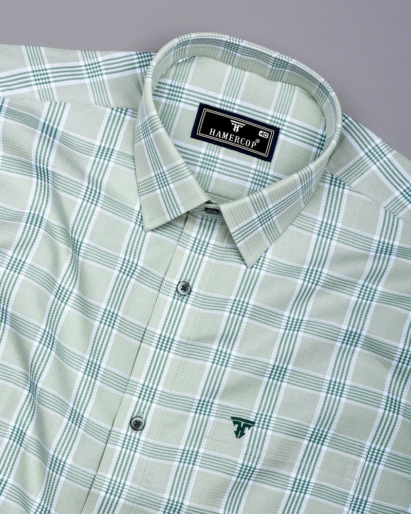Boolean Pista Green Waffle Check Dobby Cotton Shirt
