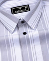 Litlin Gray With White Waffle Stripe Dobby Cotton Shirt