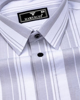 Litlin Gray With White Waffle Stripe Dobby Cotton Shirt