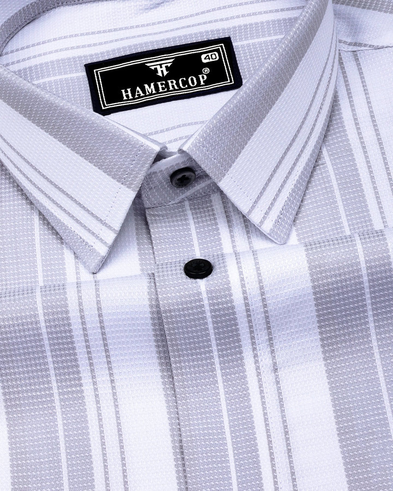 Litlin Gray With White Waffle Stripe Dobby Cotton Shirt