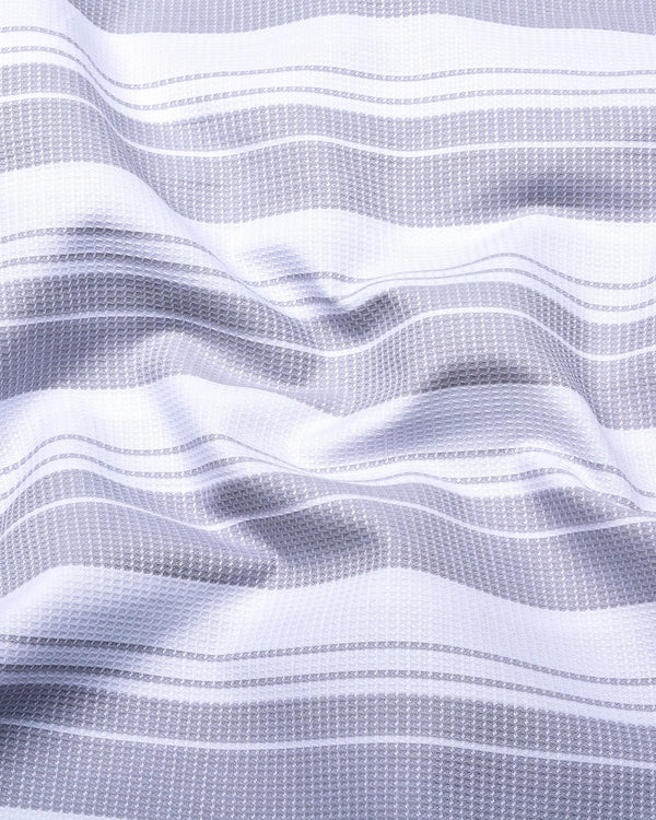 Litlin Gray With White Waffle Stripe Dobby Cotton Shirt