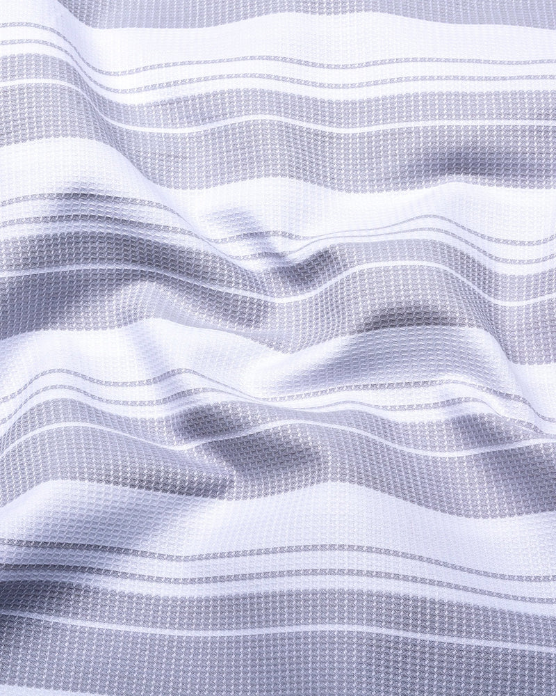 Litlin Gray With White Waffle Stripe Dobby Cotton Shirt
