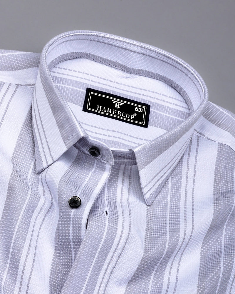 Litlin Gray With White Waffle Stripe Dobby Cotton Shirt
